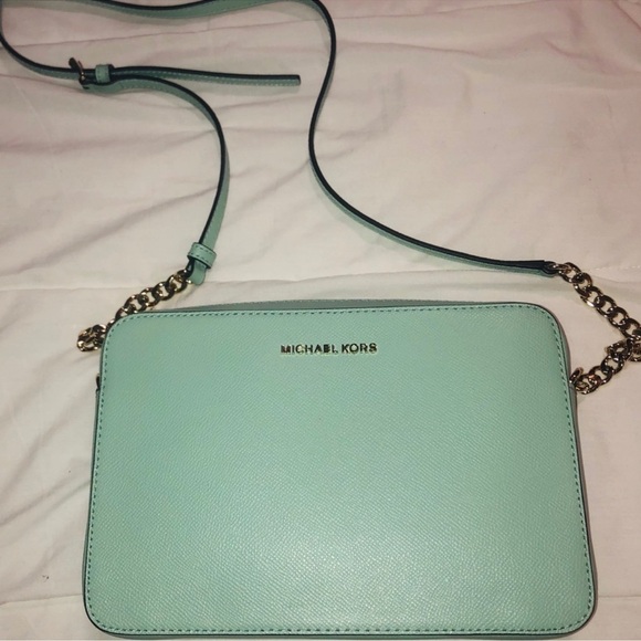 Michael Kors Handbags - Michael Kors Mint Green/Blue Jet Set Crossbody Bag with Gold Accents